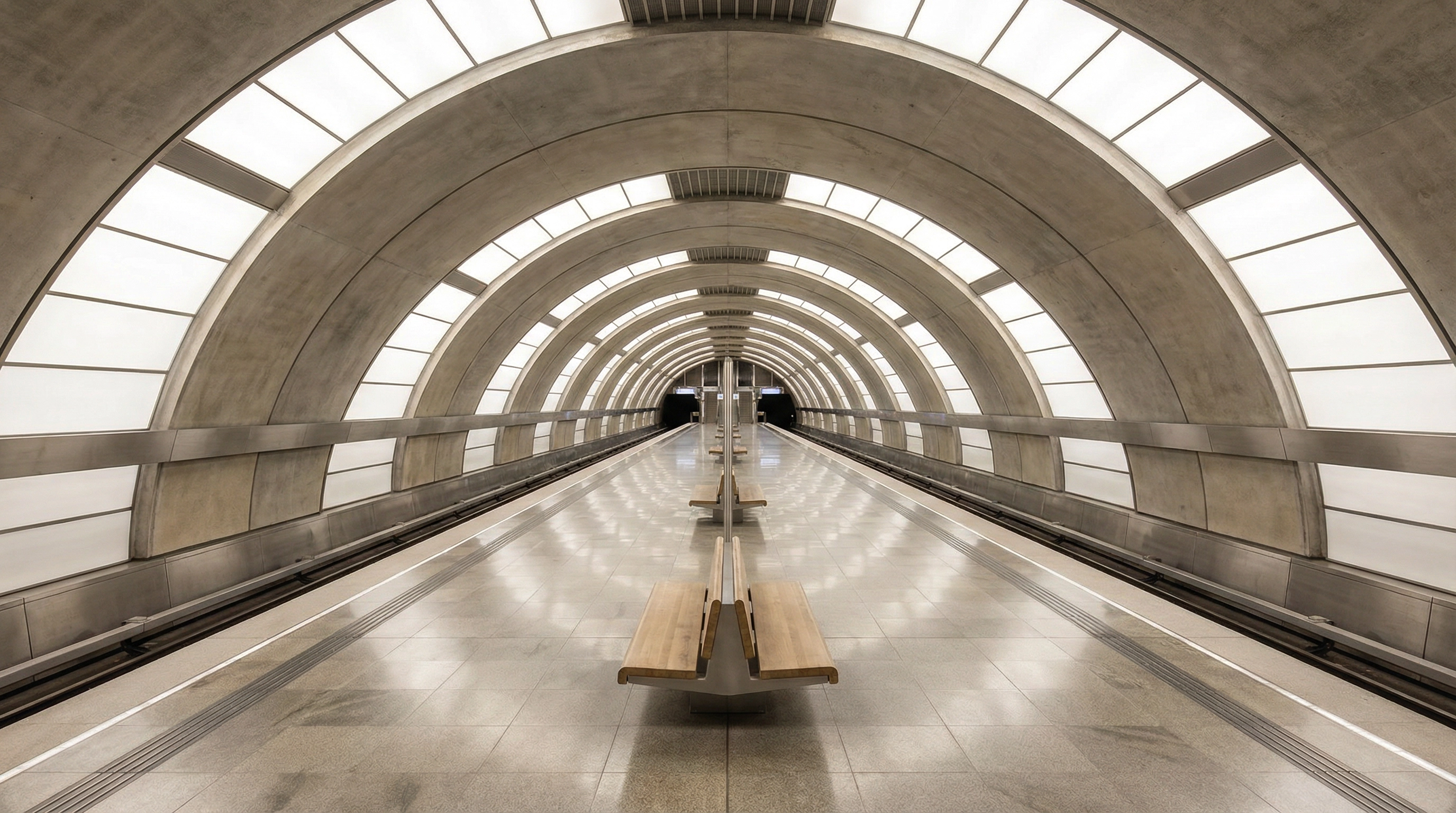 Modern symmetrical metro platform