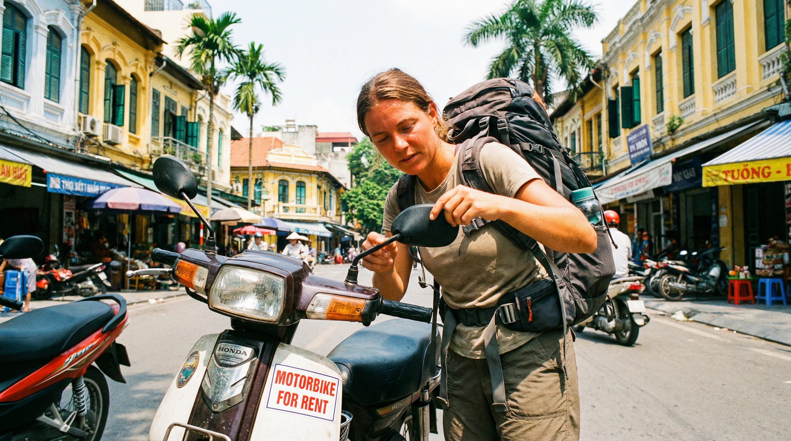 Solo traveler with a scooter in Southeast Asia